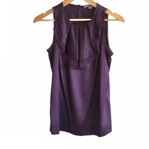 VINCE Sleeveless Stretch Silk Ruffle Top Purple Size Small